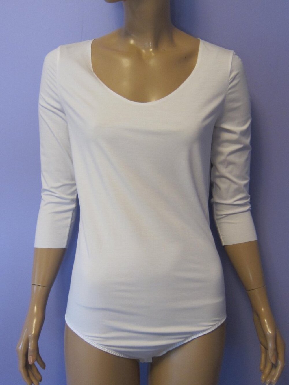 WOLFORD BRIGHT WHITE MODAL 3/4 Sleeve U Neck BODYSUIT SIZE L $285 NWT